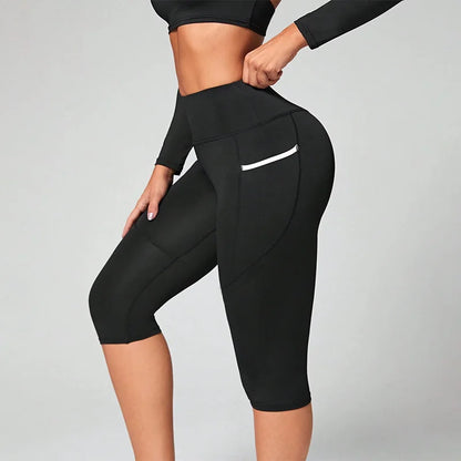 Women's High-Waisted Capri Yoga Leggings - Tummy Control Athletic Workout Cropped Pants with Pockets