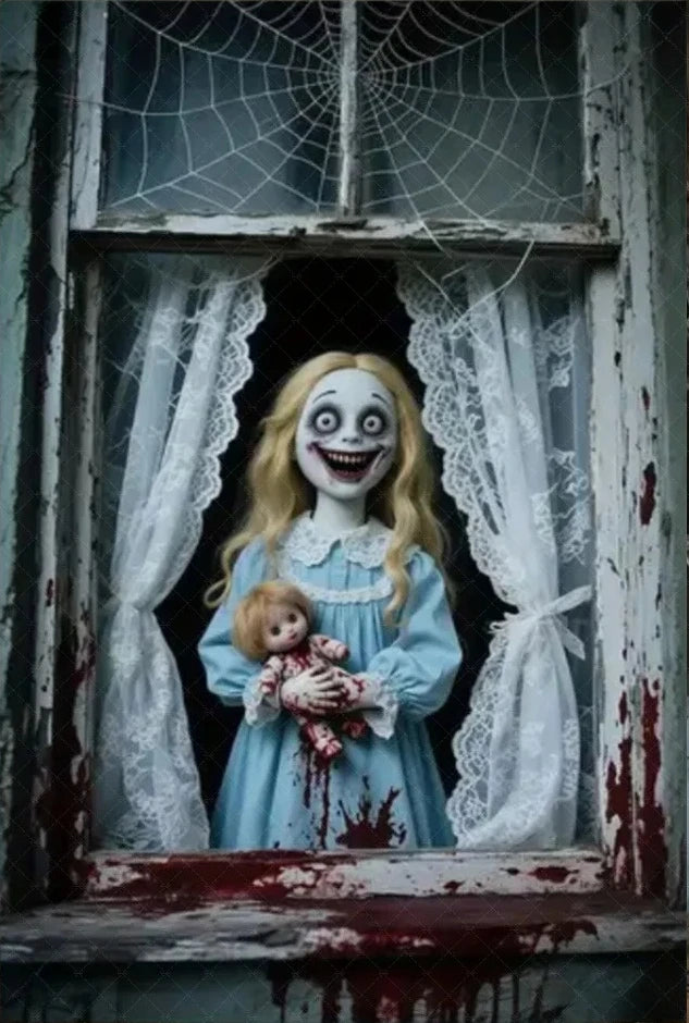 Scary Halloween Window Curtain & Backdrop