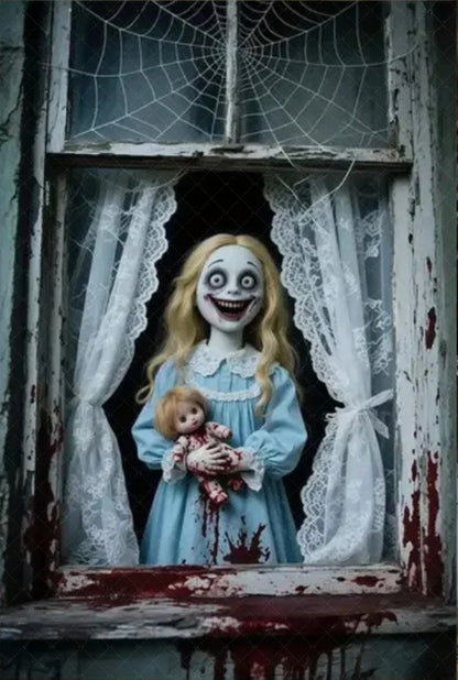 Scary Halloween Window Curtain & Backdrop