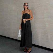 Cotton Linen Strapless Dress with Exposed Back