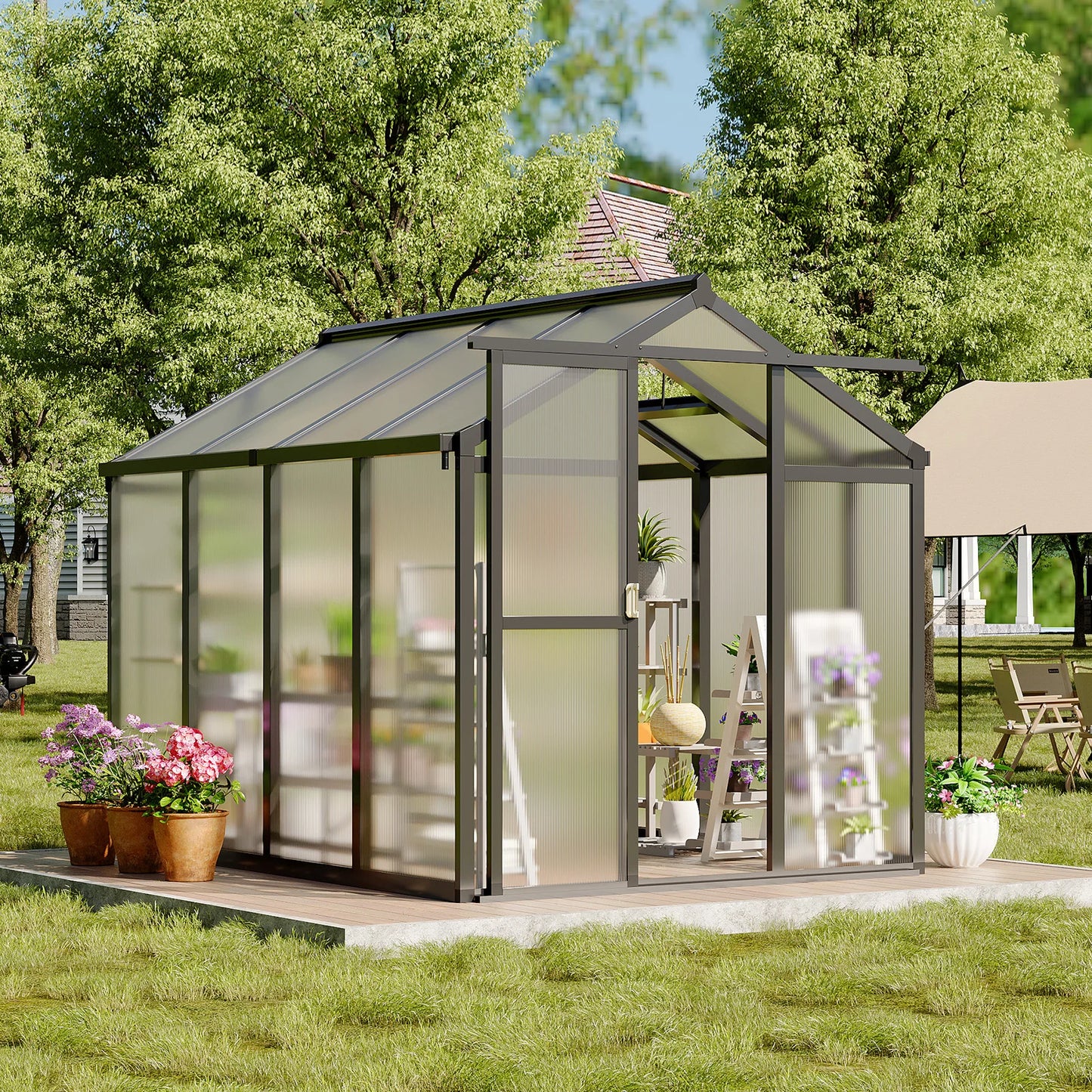 6x8FT Aluminum Walk-in Heavy Duty Polycarbonate Greenhouse with Roof Vent
