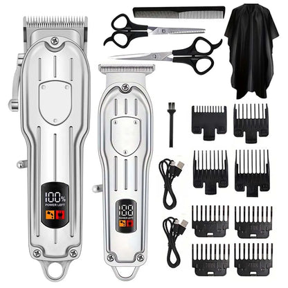 Professional Cordless Hair Clipper & Trimmer Set – USB Rechargeable Grooming Kit with LCD Display