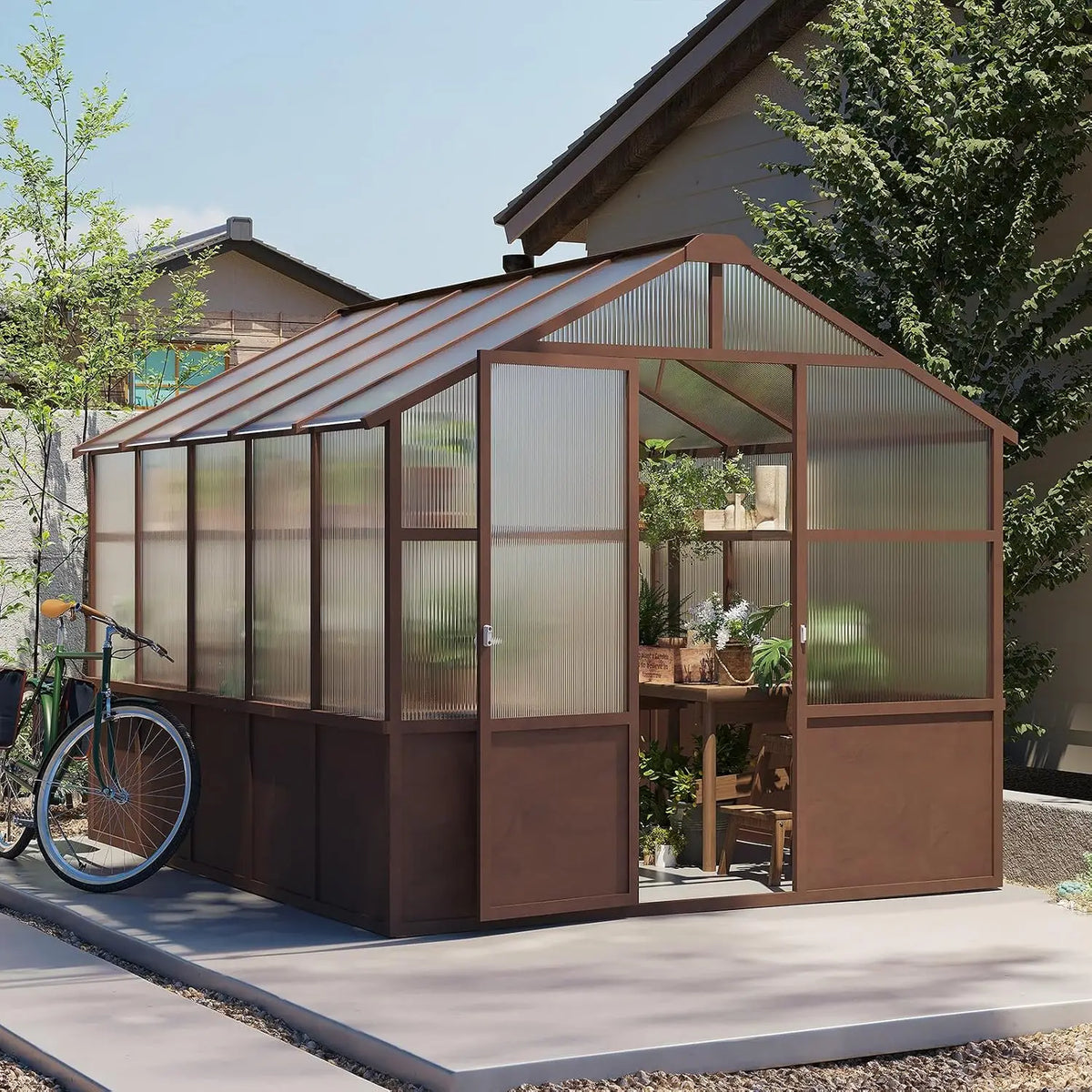 Walk-In Wooden Greenhouse with 6mm Twin-Wall Polycarbonate Panels
