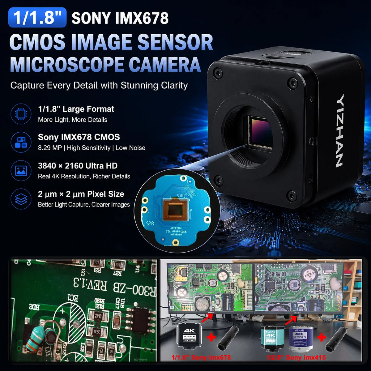YIZHAN 4K Digital Microscope with Software and IMX678/IMX415 CMOS Sensor