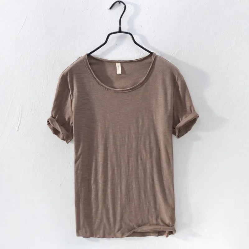 Retro Raw Edge Men's Cotton Slim-Fit T-Shirt