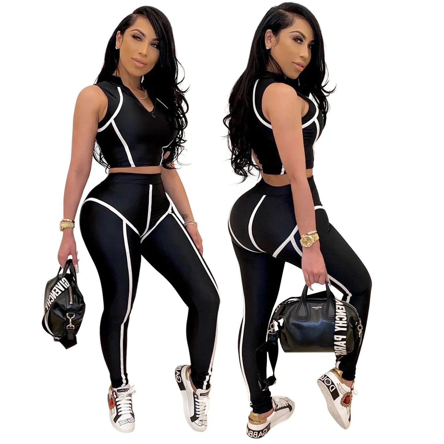 Slim Sleeveless Skinny Crop Tops + Pants Set