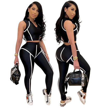 Slim Sleeveless Skinny Crop Tops + Pants Set