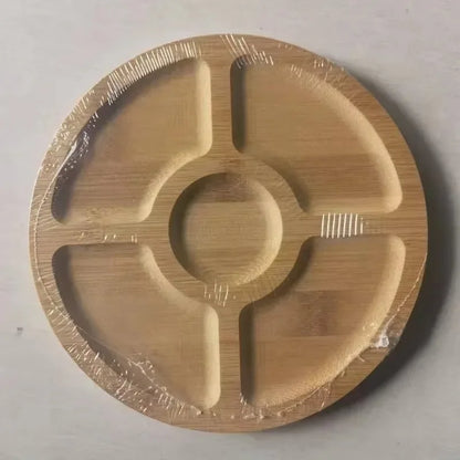 Round Bamboo Divided Serving Tray with 5 Compartments