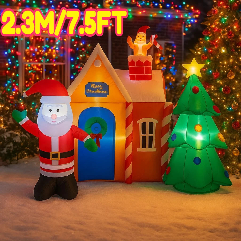 7.5FT Inflatable Santa Claus House with Christmas Tree