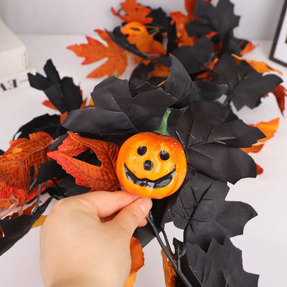 Halloween Artificial Red & Black Maple Leaf Garland