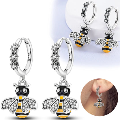 925 Sterling Silver Dancing Bee Hoop Earrings – Cute Enamel Zircon Jewelry