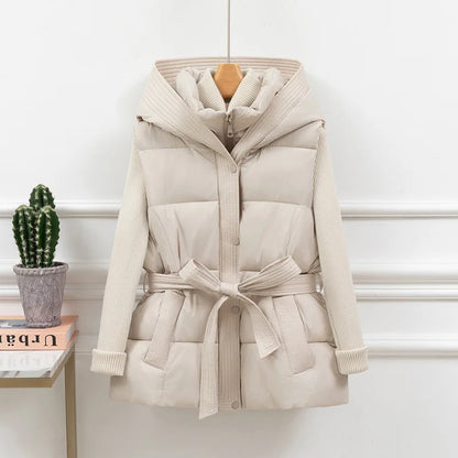 Women's Quilted Puffer Vest - Belted Warm Winter Hooded Sleeveless Coat