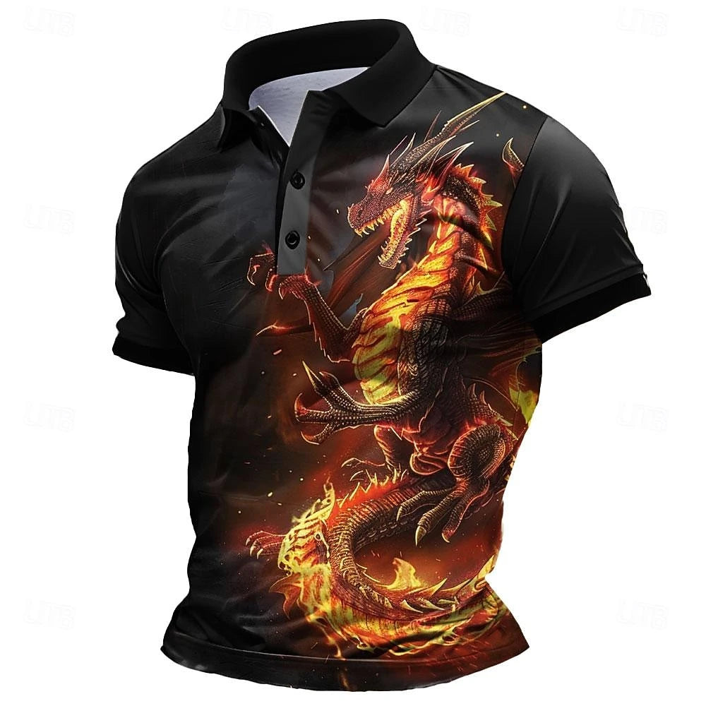 Men's Green Dragon Graphic Golf Polo Shirt