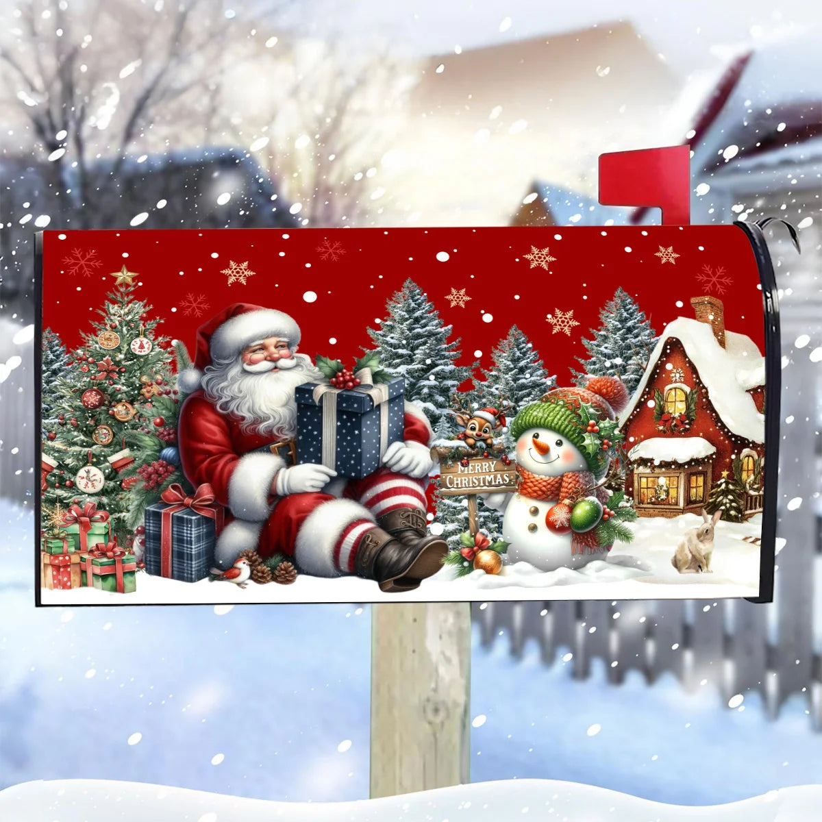 Christmas Mailbox Cover Santa Claus Snowman Letter Post Box Wraps