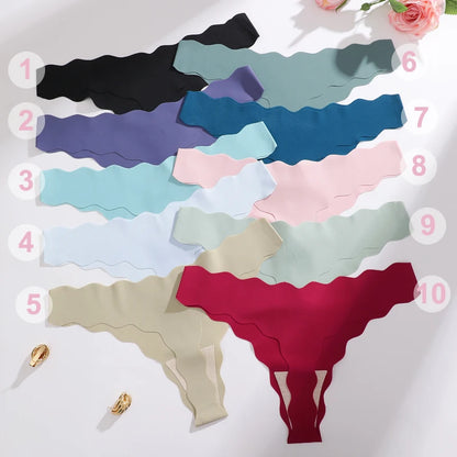 4Pcs Low-Waist Wave Edge Thongs