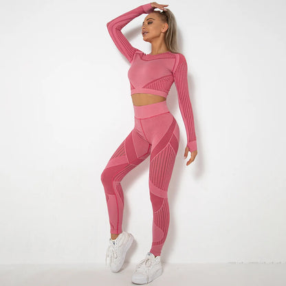 2PCS Seamless Quick Dry Long-sleeved Fitness Set