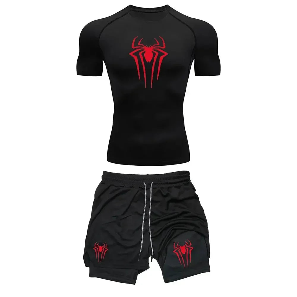 Compression Spider Printed Quick Dry Sportwear Set