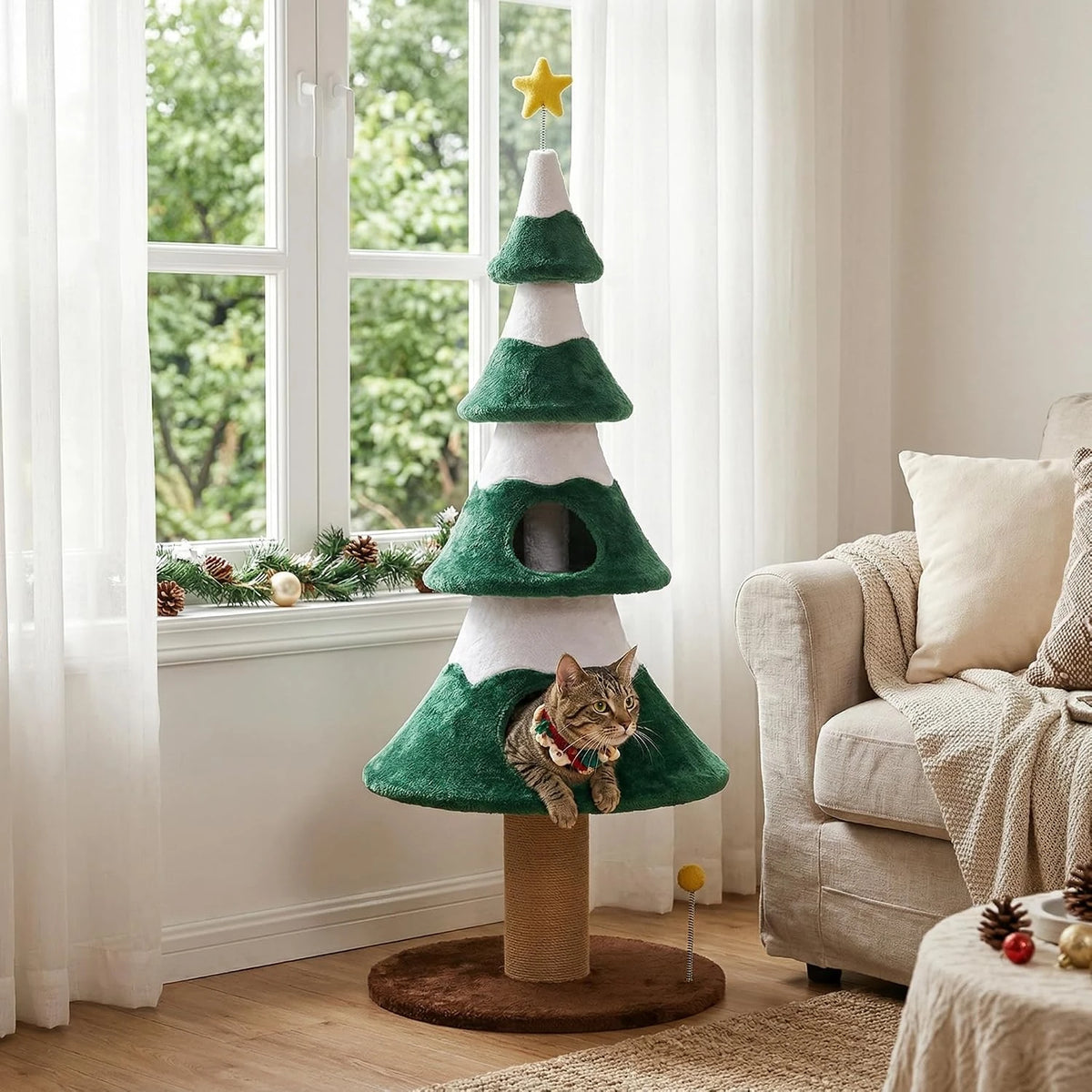 62" Christmas Cat Tree Tower – Festive Indoor Climbing Gym & Condo for Cats