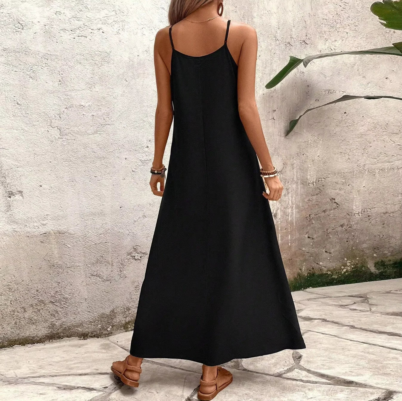 Women's Summer Leaf Print Halter Maxi Dress