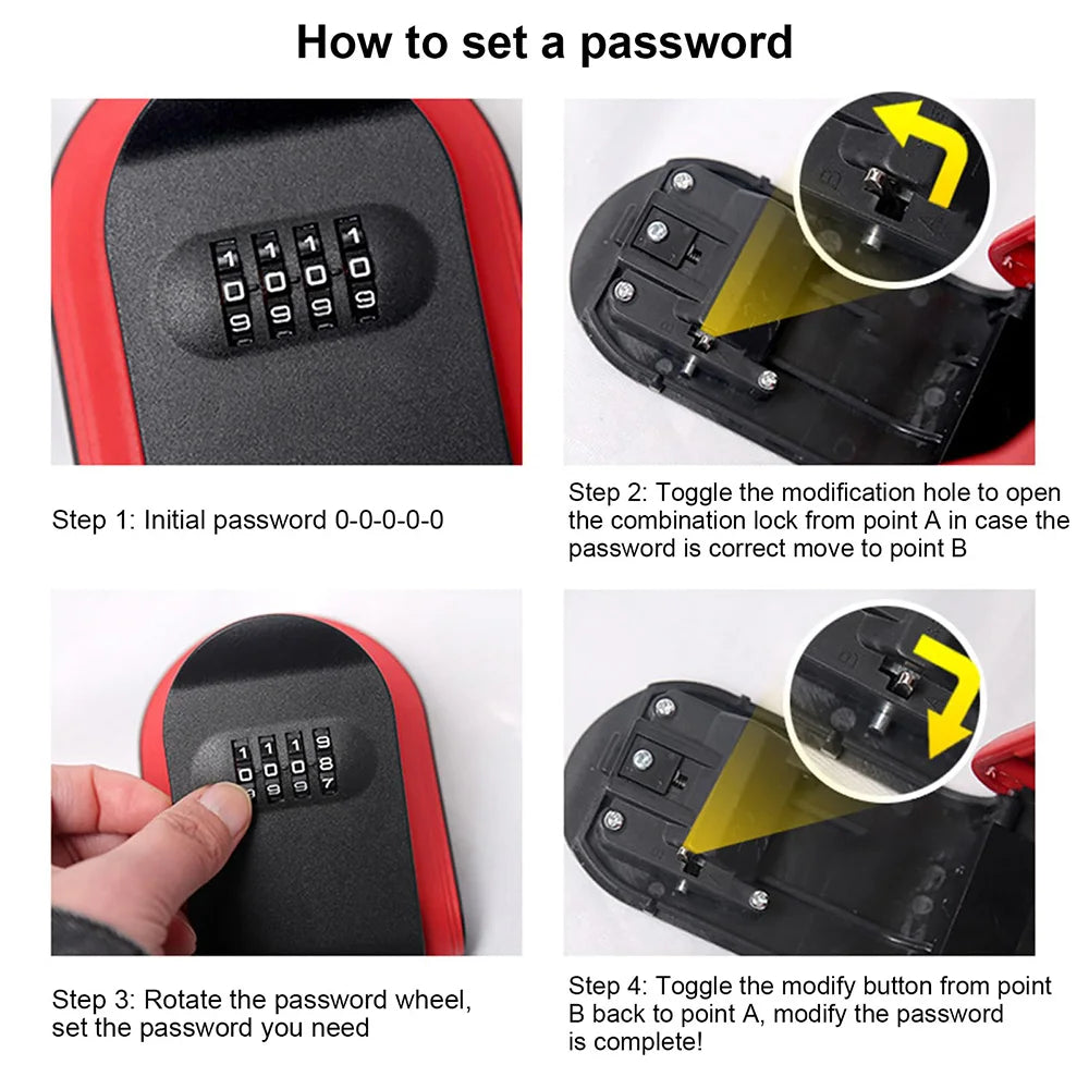 Key Lock Box with Small 4 Digit Combination Wall Mounted