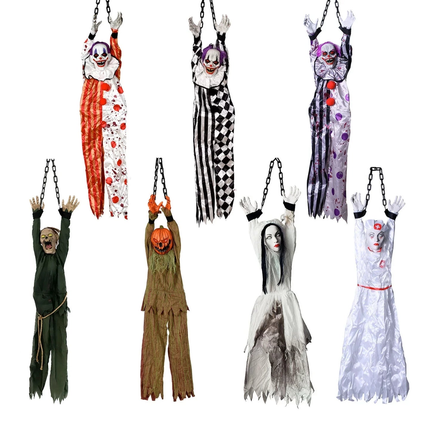 Animated Hanging Halloween Clown with Glowing Eyes & Sound Effects