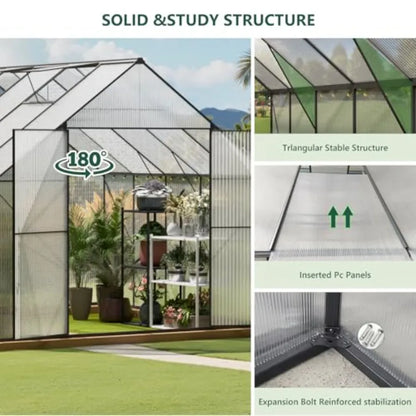 Walk-in Outdoor Garden Greenhouse with Heavy Duty Polycarbonate Panels 10x10 ft