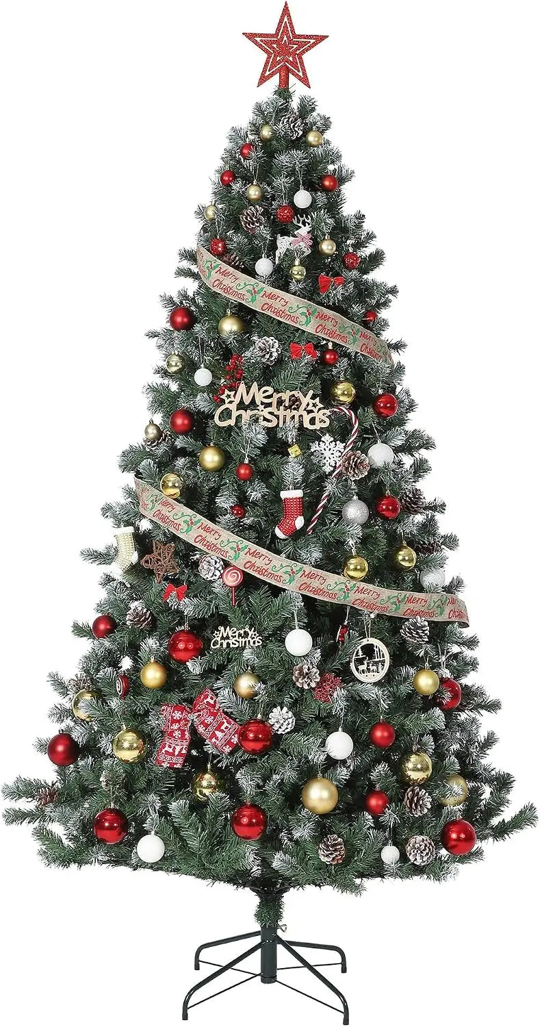 Pre-Lit Snow-Flocked Artificial Christmas Tree – Slim Holiday Tree with Pine Cones (4.5FT - 7.5FT)