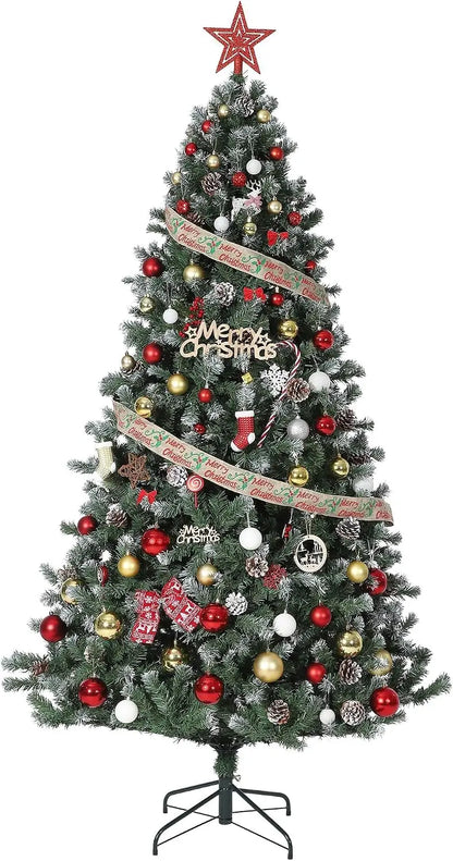 Pre-Lit Snow-Flocked Artificial Christmas Tree – Slim Holiday Tree with Pine Cones (4.5FT - 7.5FT)