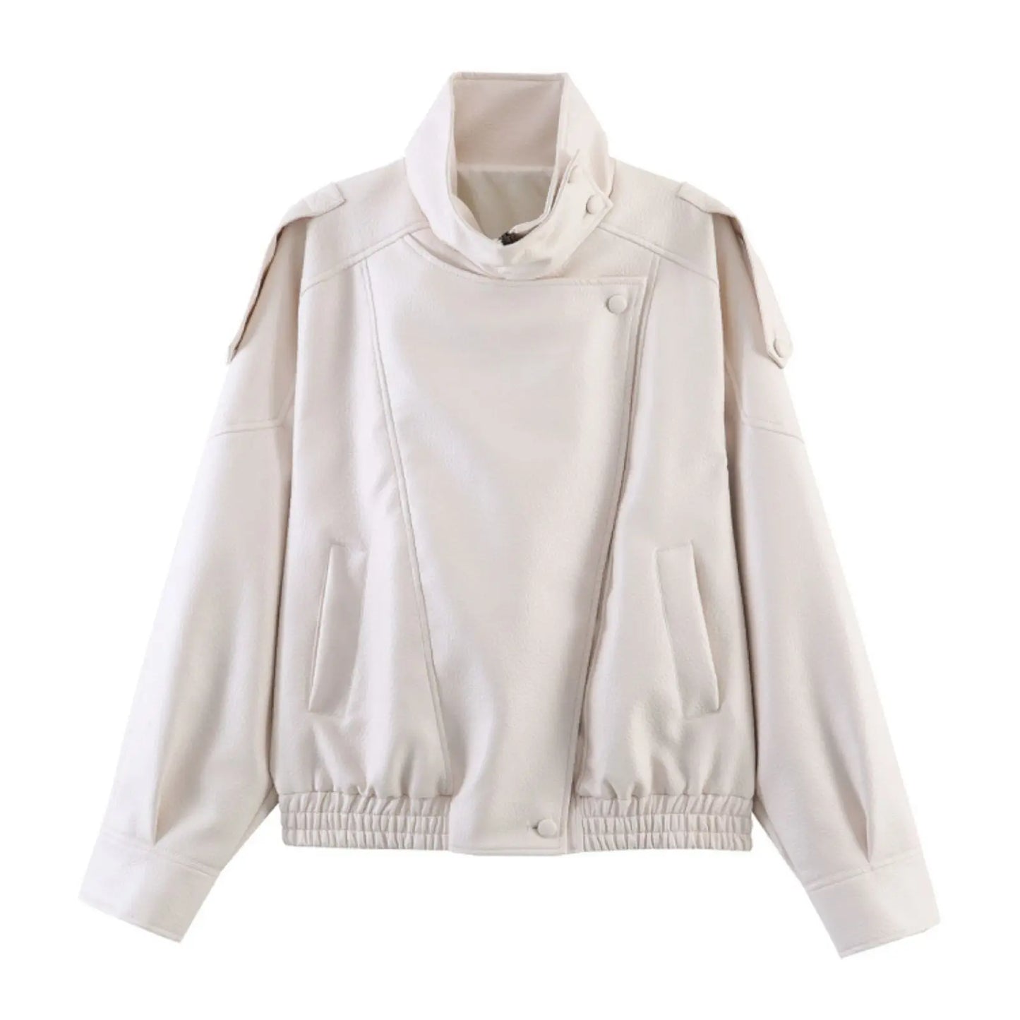 Women's Elegant High Street Asymmetric Button Zip-Up Jacket
