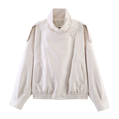 Women's Elegant High Street Asymmetric Button Zip-Up Jacket