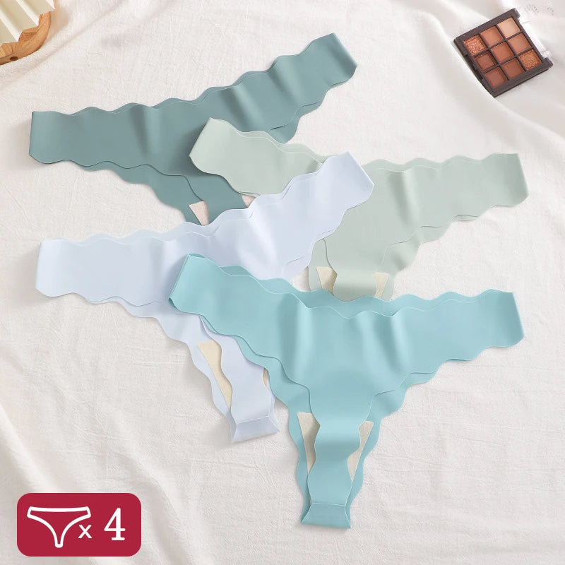 4Pcs Low-Waist Wave Edge Thongs