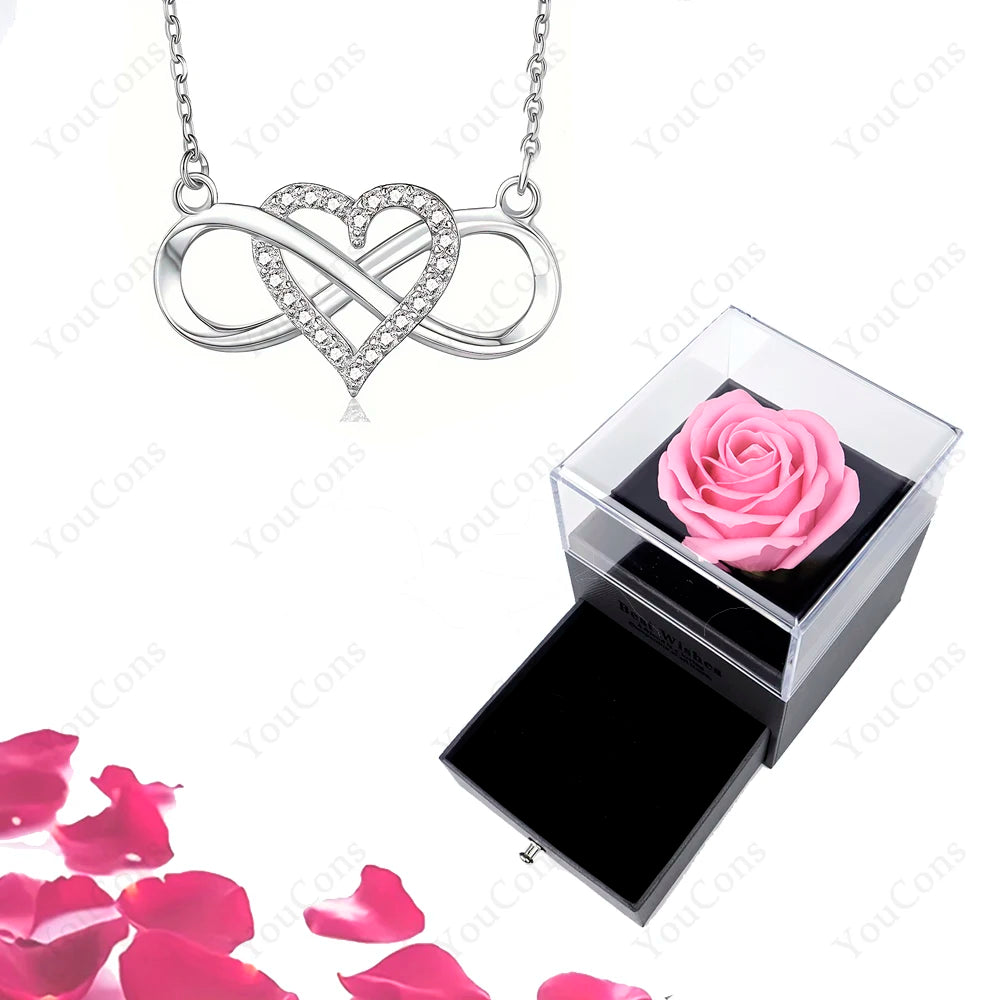 Luxury Heart Pendant Necklace with Rose Gift Box