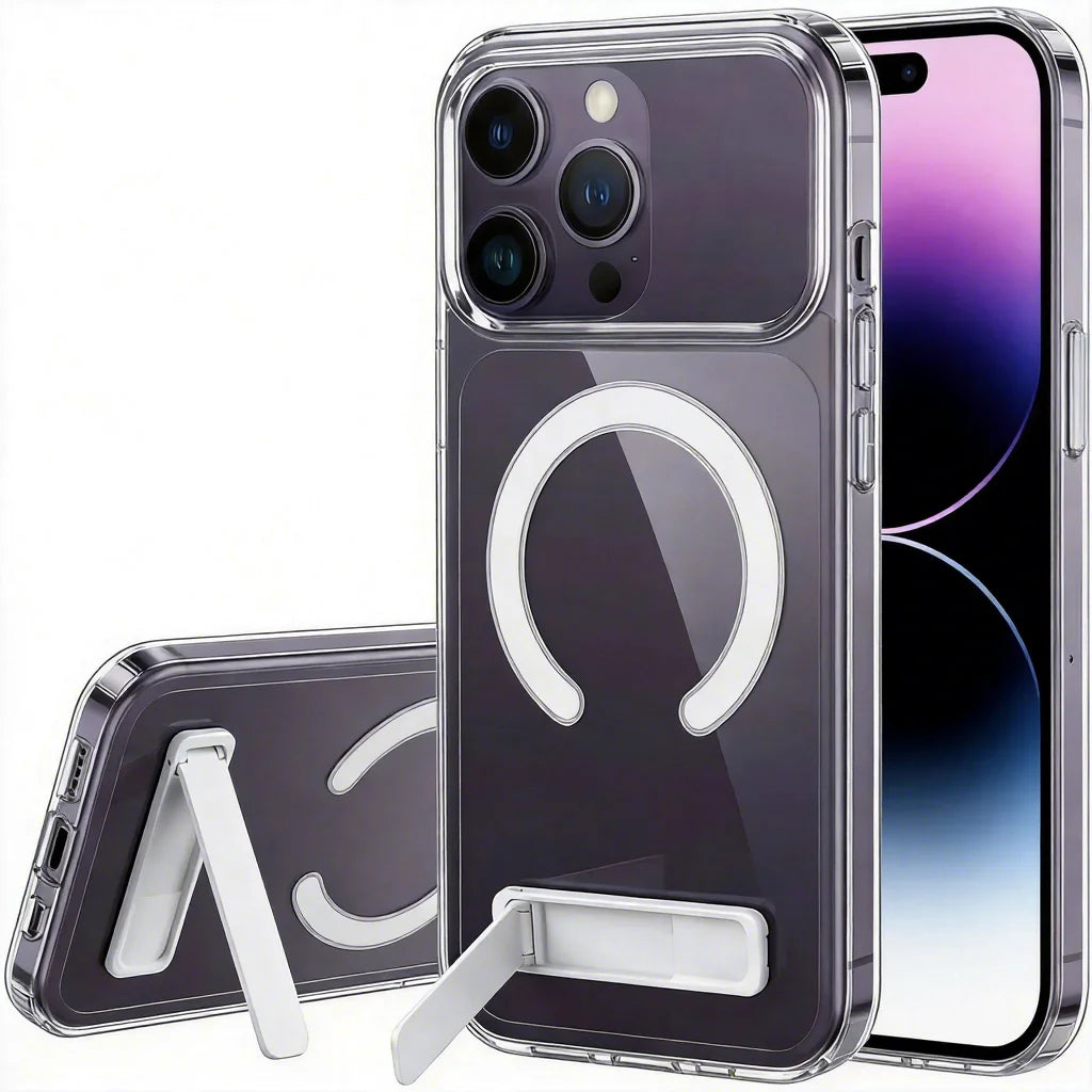 Clear Magnetic Phone Case with Built-in Kickstand for iPhone