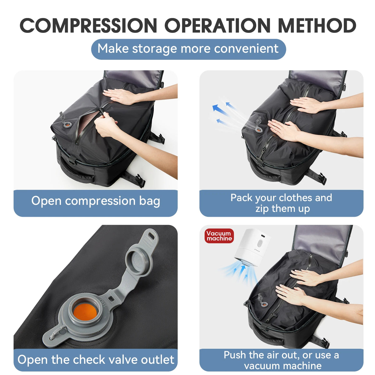 Vacuum Compression Expandable Travel Backpack & Laptop Bag