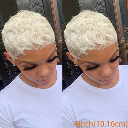 6" Short Human Hair Wig with Bangs & Layered Pixie Cut