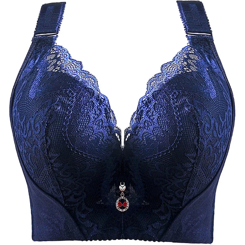 Plus Size Push Up Lace Bra - Full Coverage Underwire Lingerie with Wide Side Wings