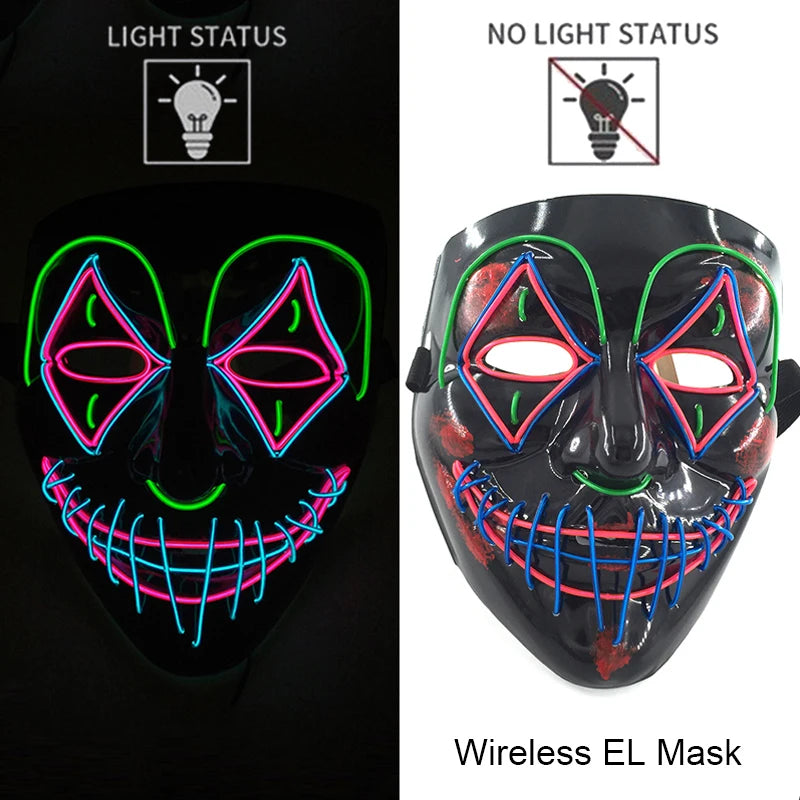 LED Light-Up Neon Wire Purge Mask – 3-Mode Halloween Horror Cosplay Mask for Adults