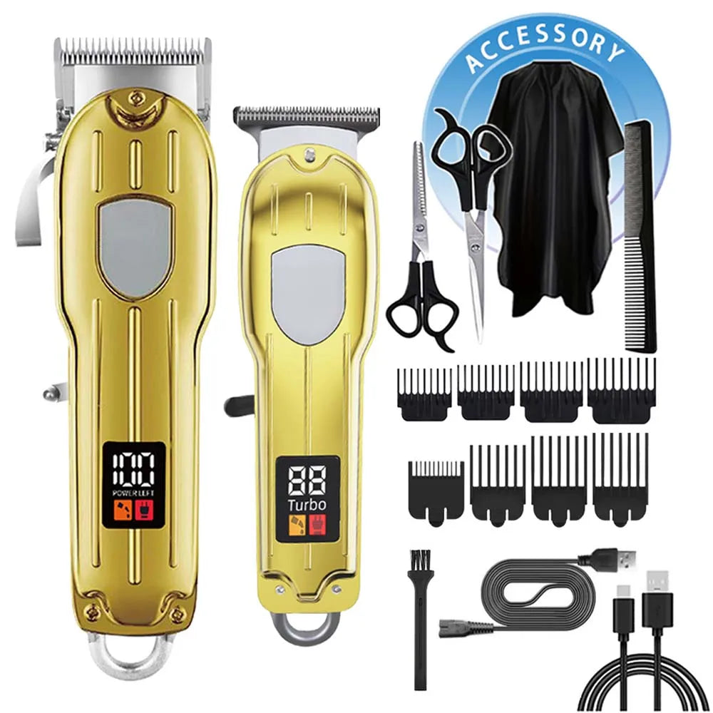 Professional 3-in-1 Hair Clipper & Trimmer Set – Cordless Grooming Kit with LCD Display