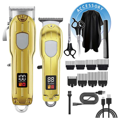 Professional 3-in-1 Hair Clipper & Trimmer Set – Cordless Grooming Kit with LCD Display