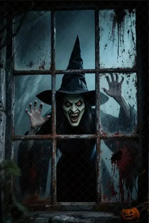 Scary Halloween Window Curtain & Backdrop