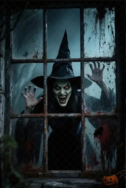 Scary Halloween Window Curtain & Backdrop