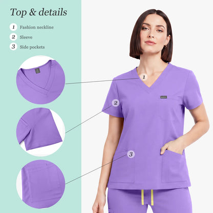 Unisex Stretch Medical Scrub Set – V-Neck Top & Pocket Jogger Pants Workwear
