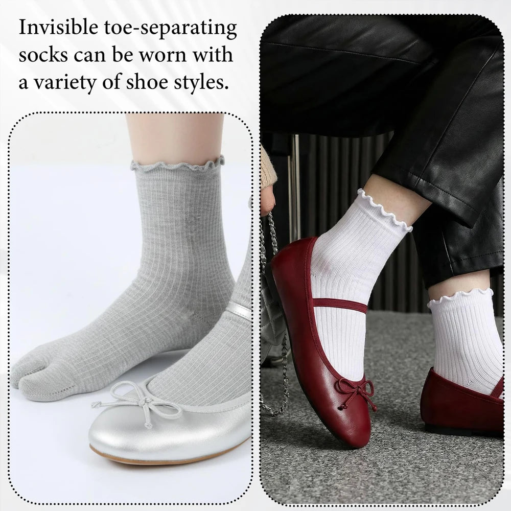 Japanese Ruffled Edge Cotton Split Toe Tabi Socks – Unisex Harajuku Two-Toed Socks