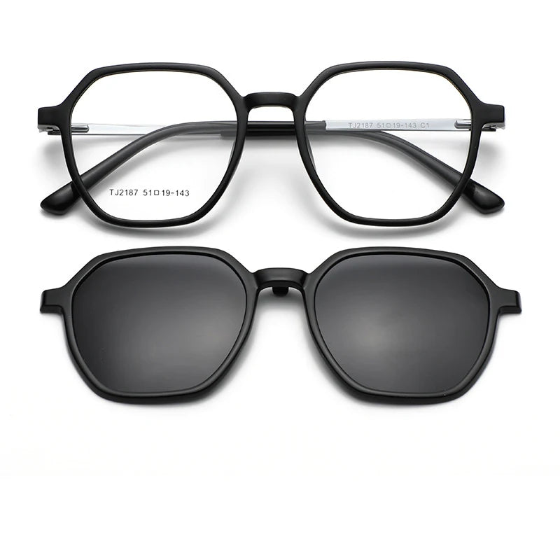 Magnetic Clip-On Polarized Sunglasses & Optical Eyeglass Frame Set