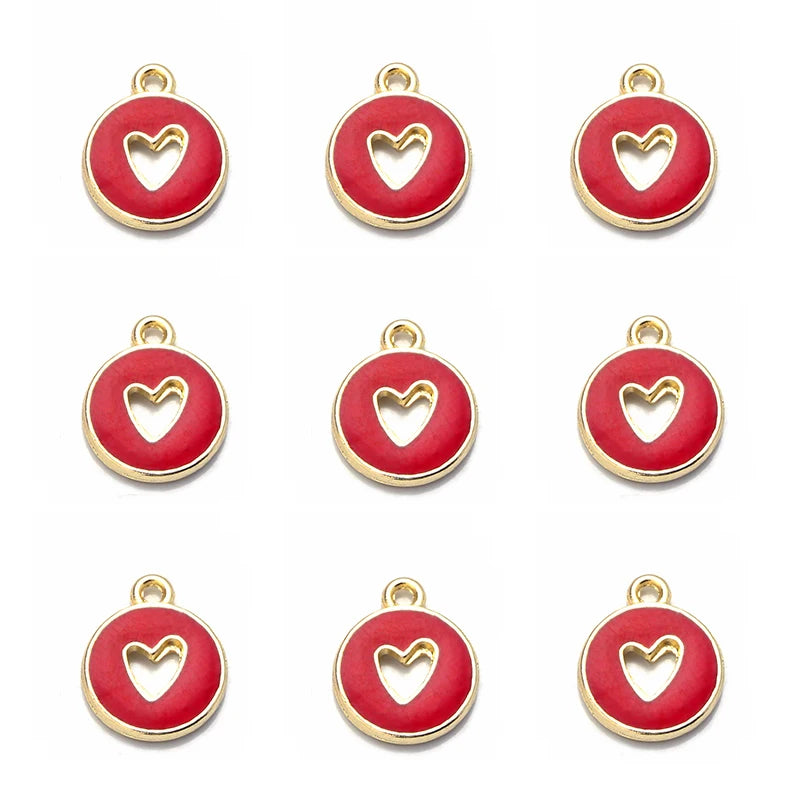 10pcs Double-Sided Enamel Heart Charms for DIY Jewelry Making