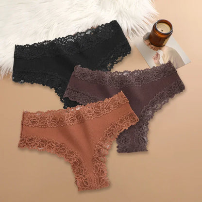 3-Pack Women's Cotton Patchwork Lace Briefs