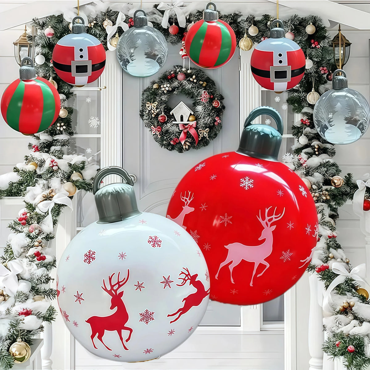 40cm Outdoor Inflatable Christmas Decorated Ball - PVC Giant Ornament for Xmas Tree & Home Yard