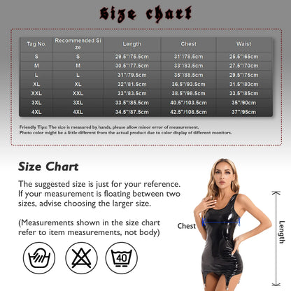 Wetlook Latex Sleeveless Mini Dress with Metal Clips