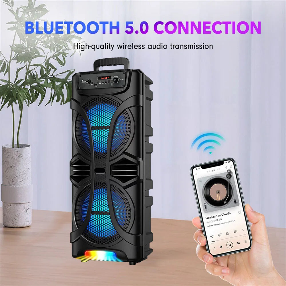 6000W Dual 8" Portable Party Bluetooth Speaker – Rechargeable Outdoor Karaoke System with LED Lights