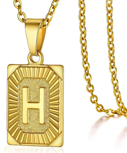 Stainless Steel Initial Pendant Necklace – Minimalist Square Letter Charm Jewelry for Women & Men